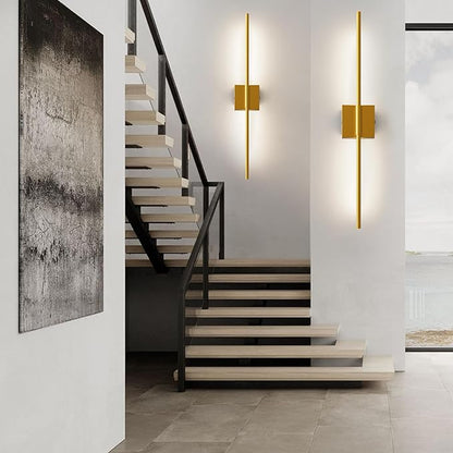 Shineled Wall Sconces Set of 2, 29'' Battery Wall Sconce with Remote Control, 350° Gold Rotatable Dimmable Wall Lamp, Wireless Wall Lights for Bedroom, Living Room
