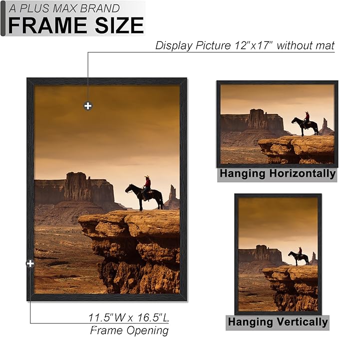 A PLUS MAX 12x17 Picture Frame, Black Engineered Wood Frame for 12 x 17 Inch Picture Poster Photo, Light Weight 12 by 17 Frame with Wood-grain for Wall - 1 Pack/Black/12 x17