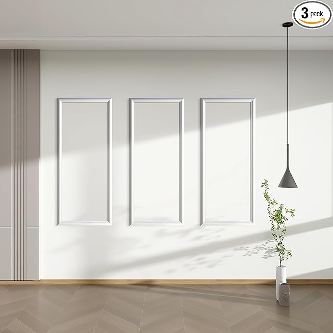PALMPOP Peel and Stick Wall Molding Kit of 3 Frames,Premade Accent Wainscoting Panels, Ready to Molding Trim for Living Room Bedroom Corridor Home Interior Wall Panel Decor (24x12in)