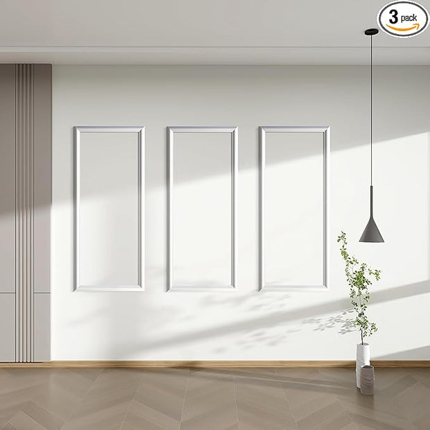 PALMPOP Peel and Stick Wall Molding Kit of 3 Frames,Premade Accent Wainscoting Panels, Ready to Molding Trim for Living Room Bedroom Corridor Home Interior Wall Panel Decor (24x12in)