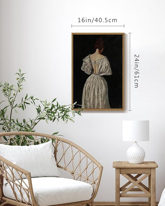 SHENIFY 16x24in Large Vintage Framed Canvas Wall Art Medieval Lady Classic Home Decor Farmhouse Bathroom Office Decor - Natural Framed