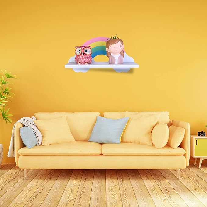 Rainbow Shelves Cloud Wall Shelf for Room Wooden Cloud Shelf Nursery Cloud Decor Floating Cloud Shelf for Bathroom Living Room Bedroom Home Room Nursery