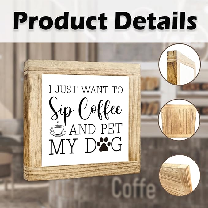 Wood Coffee Sign I Just Want To Sip Coffee And Pet My Dog Funny Coffees Wooden Block Sign Square Handmade Coffees Plaque For Kitchen Office Bar Decor Wooden Cafe Bar Decor Signs 5.9x5.9 inches