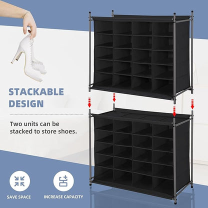 STORAGE MANIAC Stackable Shoe Cubby Organizer, Free Standing Shoe Cube Rack for Entryway, Bedroom, Apartment, Closet, 20-Cube Black