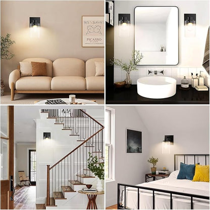 Wall Sconces Set of 2 Matte Black Vanity Lights for Bathroom, Modern Wall Light Fixtures Sconce Lights Indoor with Clear Glass Farmhouse Wall Mount Lamp for Bedroom Mirror Living Room Hallway E26 Base
