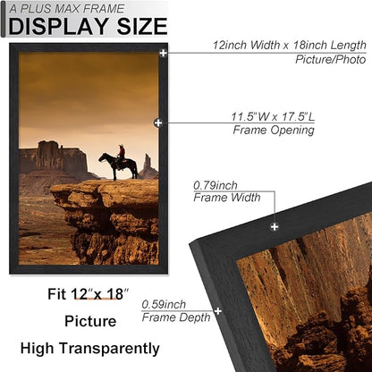 A PLUS MAX 12x18 Picture Frame Set of 6, Engineered Wood Frame Display Photo 11x17 with Mat or 12 x 18 without Mat, 12by18 Frame with Black Wood Grain for Wall - 6 Pack/Black/12 x18