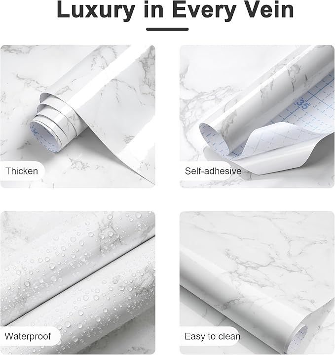 Dimoon 11.8''x78.7'' Marble Peel and Stick Wallpaper White Granite Contact Paper for Countertops Waterproof Kitchen New Environmentally Friendly Materials Thickening Upgrade Renter Friendly Vinyl Wrap