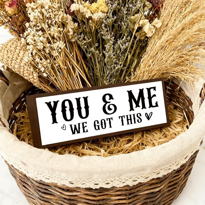 You & Me We Got This Sign, Romantic Wood Sign, Farmhouse Home Decor, Master Bedroom Decors, Wedding Decorations for Shelf Tabletop, Mr and Mrs Gift, 17.8x4x1.2 inches