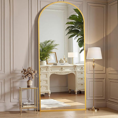 OLIXIS Arched Full Length Mirror for Bedroom, 65"x24" Full Body Mirror with Stand, Hanging or Leaning for Wall, Aluminum Alloy Thin Frame Floor Standing for Living Room, Long, Gold