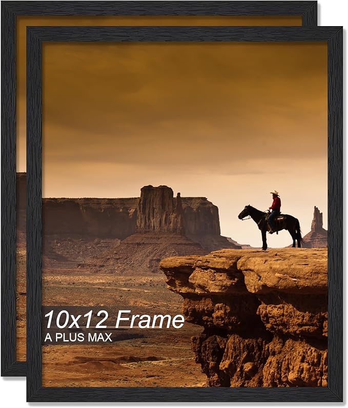 A PLUS MAX 10x12 Picture Frame Set of 2, Black Engineered Wood Frame for 10 x 12 Inch Picture Poster Photo, Light Weight 10 by 12 Frame with Wood-grain for Wall - 2 Pack/Black/10 x12