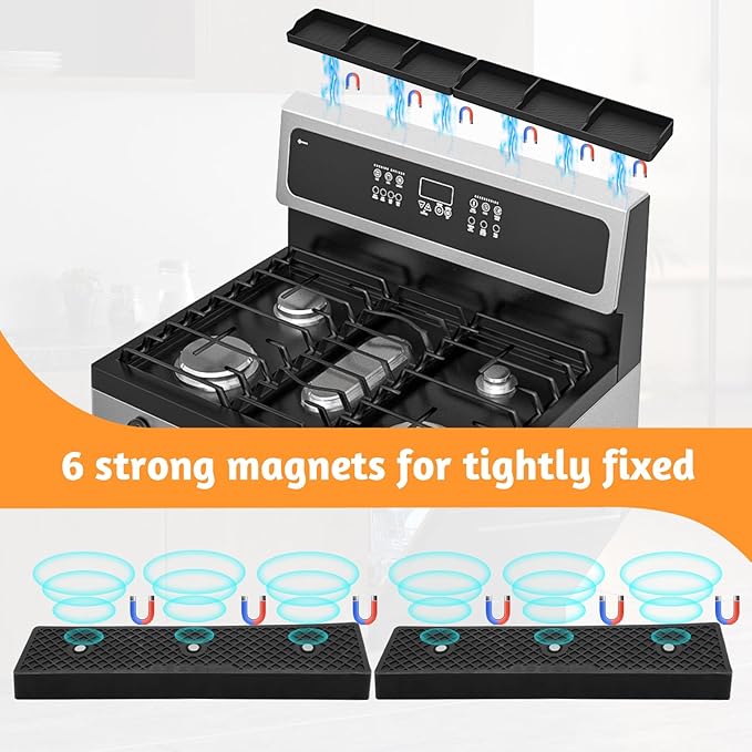 30 Inch Silicone Stove Oven Top Shelf Magnetic for Kitchen Gadgets, Soft Flexible Strong Magnetic Heat Resistant Spice Rack Kitchen Organizer
