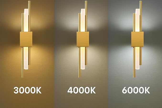 Modern Golden LED Wall Sconce, Geometric Metal and Acrylic Vertical Wall Lamp, Minimalist LED Light for Bedroom, Living Room, Hallway – 8 W, 48 cm, 3 Light Tones (Gold-Right)