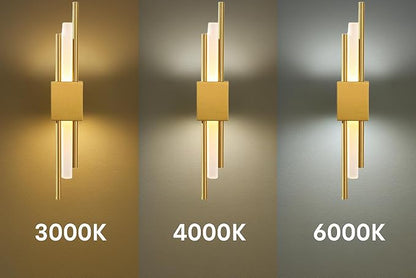 Modern Golden LED Wall Sconce, Geometric Metal and Acrylic Vertical Wall Lamp, Minimalist LED Light for Bedroom, Living Room, Hallway – 8 W, 48 cm, 3 Light Tones (Gold-Right)