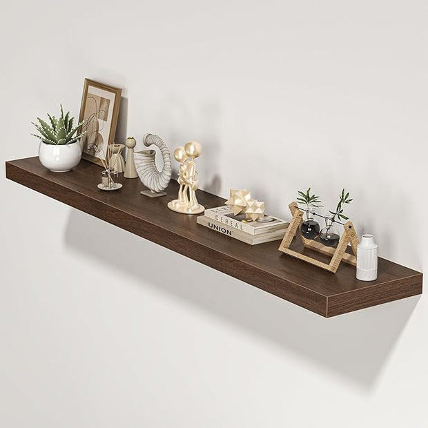 Floating Shelves for Wall, 55"W x 9.3"D x 1.5"H, Long Wooden Wall Mounted Display Shelves with Invisible Brackets for Living Room, Bedroom, Bathroom, Kitchen Decor and Storage, Set of 1, Walnut