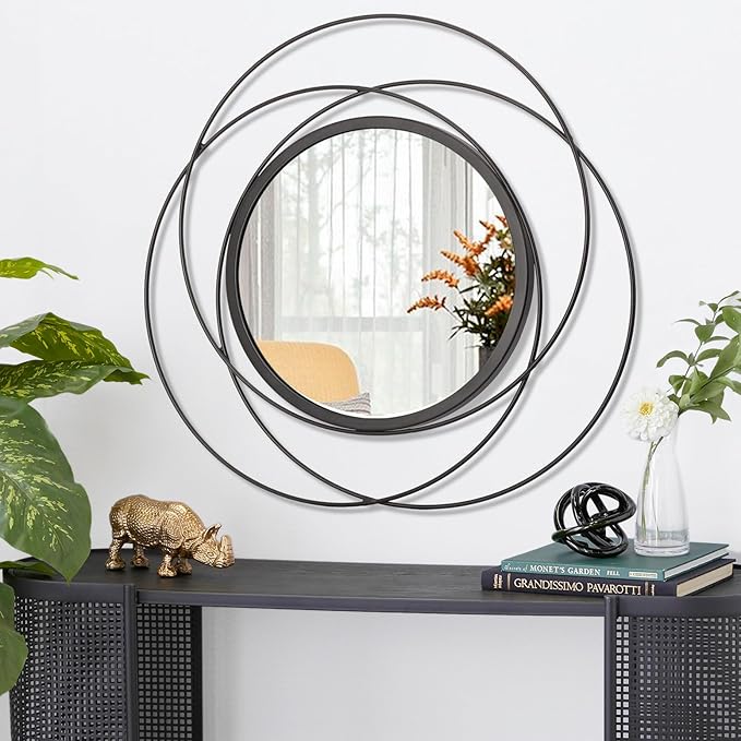Round Decorative Wall Mirror, Black Metal Mirrors, Art Small Round Wall Home Mirror, Decor Living Room Bedroom Bathroom Entryway 20