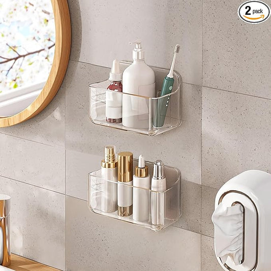Diesisa 2pc Acrylic Wall Mount Organizer, Small Adhesive Clear Cabinet Door Organizer,Acrylic Shelves for Wall,No Drilling Hang Walls,with Self Adhesive Tape, for Bathroom, Kitchen, Living Room