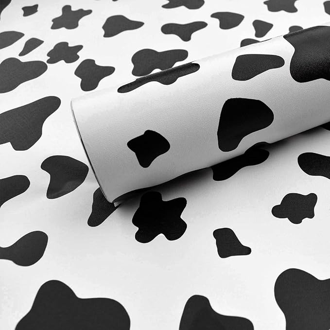 Black and White Spots Contact Paper Cow Printed Peel and Stick Wallpaper Self-Adhesive Cute Wallpapers Vinyl White Black Decals for Wall Nursery A Set of 17.3