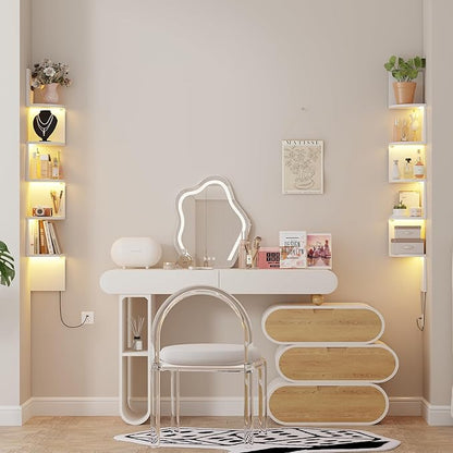Corner Shelf Wall Mount with LED Light, 5 Tier Floating Corner Shelves, Plant Shelf for Bedroom, Floating Shelves for Wall, Display Stand for Living Room, Bathroom, Home Office, White