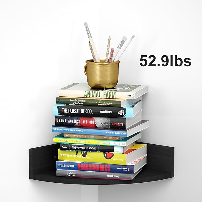 Alsonerbay Black Corner Wall Shelf, Floating Shelves Wall Mount Set of 4, Rustic Wood Shelves for Bedroom, Living Room, Bathroom, Entryway, Garage | for Bedroom, Living Room, Bathroom, Entryway, Garage