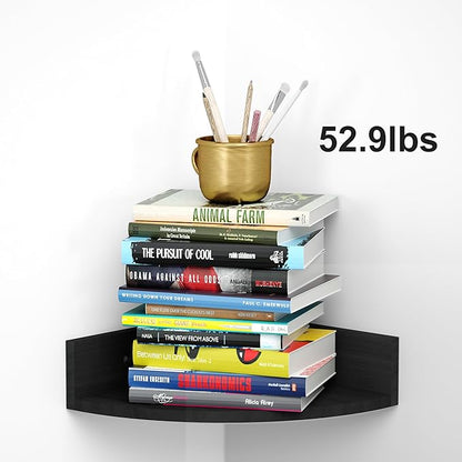 Alsonerbay Black Corner Wall Shelf, Floating Shelves Wall Mount Set of 4, Rustic Wood Shelves for Bedroom, Living Room, Bathroom, Entryway, Garage | for Bedroom, Living Room, Bathroom, Entryway, Garage