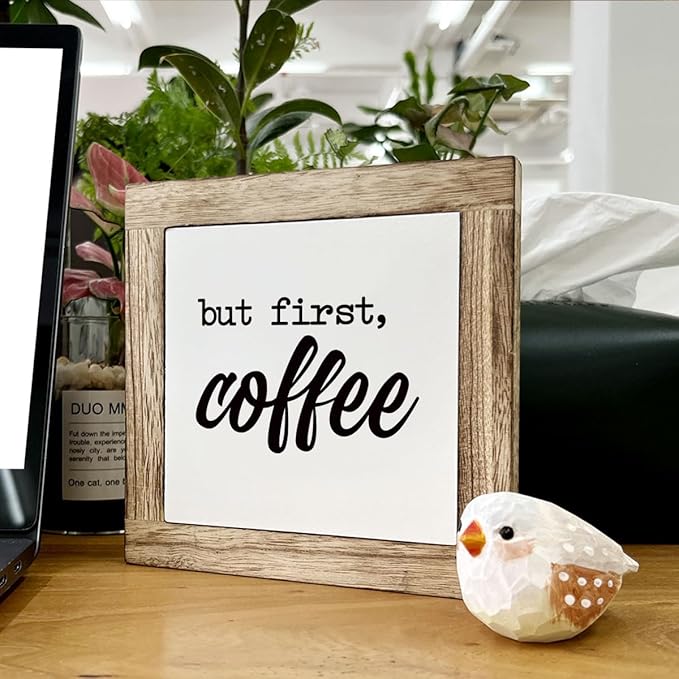 But First Coffee Decor Set - Wooden Box Signs for Home, Kitchen & Dining Room - Rustic Tabletop Decor for Coffee Lovers