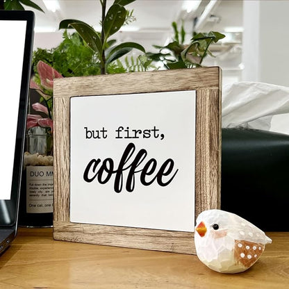 But First Coffee Decor Set - Wooden Box Signs for Home, Kitchen & Dining Room - Rustic Tabletop Decor for Coffee Lovers