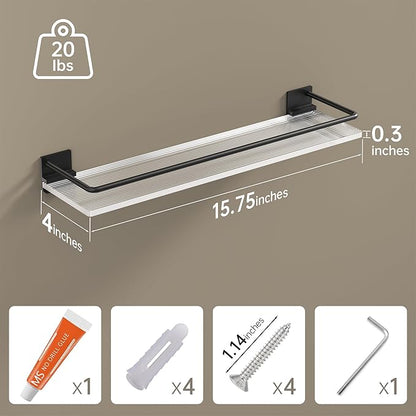 Acrylic Bathroom Floating Shelves - Set of 2, Wall Mounted Shelves for Suitable for Lavatory, Kitchen, Laundry Room, Farmhouse, for Item Storage/Room Decoration (Black)