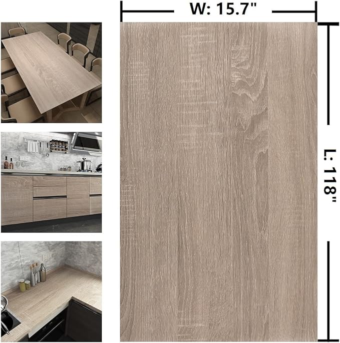 Light Brown Wood Wallpaper Peel and Stick Wood Grain Contact Paper Waterproof Removable Kitchen Cabinet Wallpaper 15.74