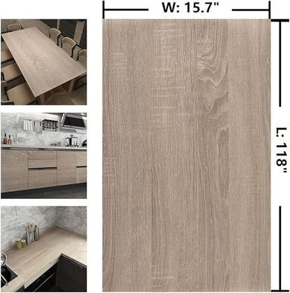 Light Brown Wood Wallpaper Peel and Stick Wood Grain Contact Paper Waterproof Removable Kitchen Cabinet Wallpaper 15.74"x 118" Wooden Vinyl Wrap Cabinet Covers Grey Oak Wooden Contact Paper