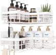 Corner Shower Caddy - 2 Pack, Adhesive Shower Organizers, Rustproof Stainless Steel Shower Shelves with 8 Hooks, No Drilling Bathroom Organizers and Storage Racks, Space-Saving, White, X-Large