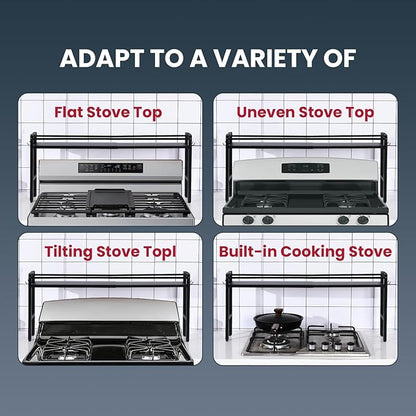 Stove Top Shelf,Over The Stove Spice Shelf for Kitchen,Spice Rack Shelf with 4 Hooks Extra Storage Countertop, Seasoning Organizer,Kitchen Organizers and Storage (Black)