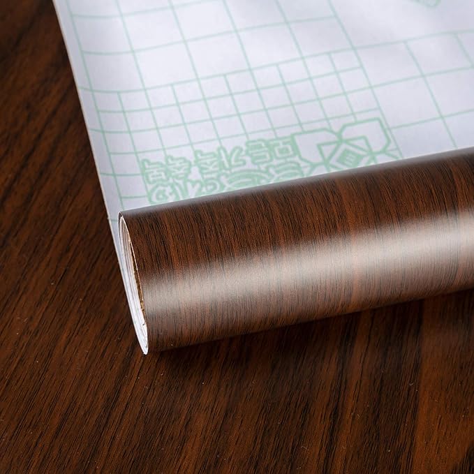 Wood Grain Contact Paper Dark Brown Thick Texture Walnut Wood Wallpaper Peel Stick Wood Look Wall Paper Removable Adhesive Waterproof Wall Covering Decoration Kitchen Cabinets Vinyl Film 24"x197"