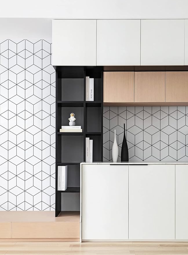 Removable Wallpaper White and Black Contact Paper for Cabinets Stripe Peel and Stick Wallpaper Self Adhesive Contact Paper for Wall Covering Vinyl Rolls 118"x17.3"