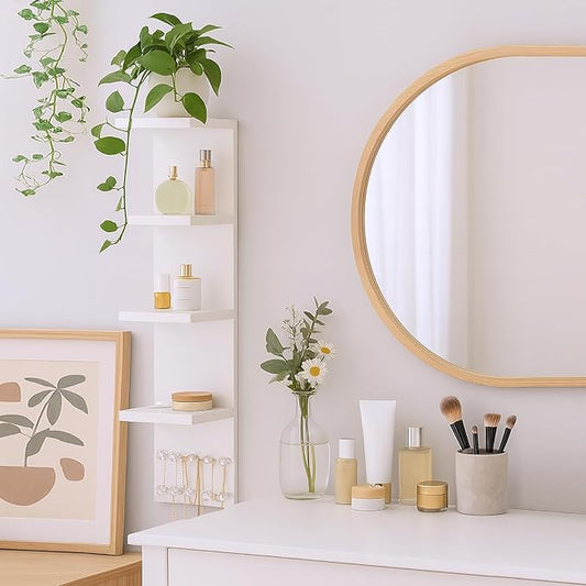 4 Tier White Lack Shelf Vanity Wall Shelf with 10 Crystal Hooks - Multi-Functional Storage for Makeup, Jewelry, Plants, Awards & Display (L7.1 x W5.5 x H30.7) (1)