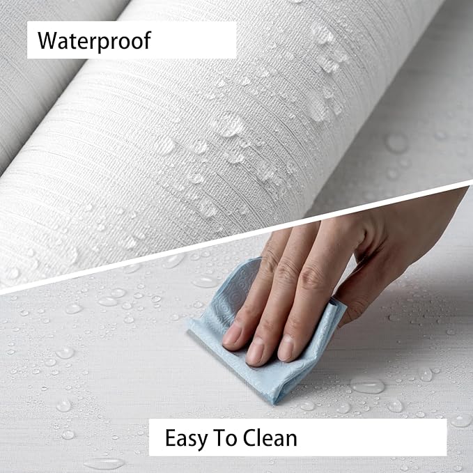 Grasscloth Textured Wallpaper White Peel and Stick 24inX393in Fabric Wall Paper Upgraded Thick Self-Adhesive Vinyl Contact Paper for Home Use