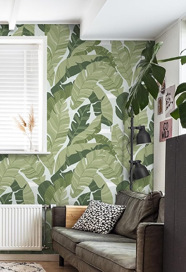 Peel and Stick Wallpaper Green Leaves Tropical Palm Wallpaper 16.1