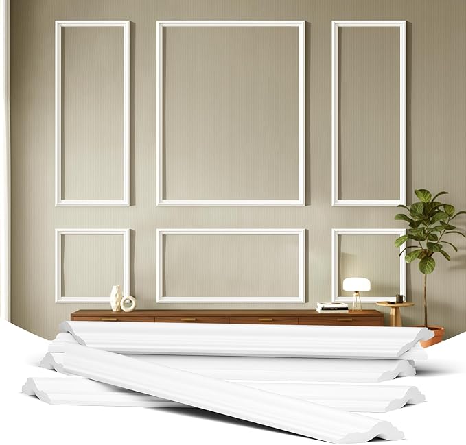 TONGMO 6-Frame Premade Accent Wall Molding Kit, Ready-to-Assemble Wainscoting Panels, Pre-Cut Chair Rail Moulding Trim for Home Décor (6-Frame Style 1)
