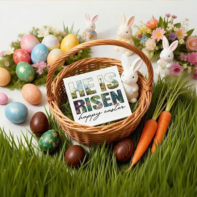 Christian Easter Yard Sign He Is Risen Happy Easter Outdoor Decorations, Religious Cross Lawn Sign, Easter Garden Party Lawn Stake Decor for Home Church
