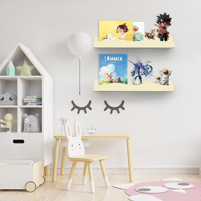 Wall Mount Acrylic Shelf 15 Inch Floating Shelf for Wall Decor Plants Books Records Heavy Duty Beige Display Shelf Bathroom Bedroom Living Room Storage Organization (6, Yellowish Beige)