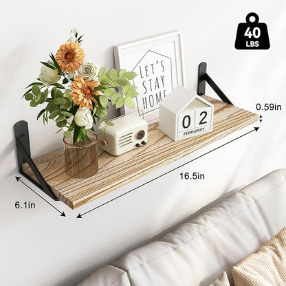 Fixwal Floating Shelves for Wall, Wood Wall Mounted Shelves for Bedroom, Bathroom, Living Room, Kitchen Storage and Decor(Rustic Brown, Set of 3, 16.5 Inch)
