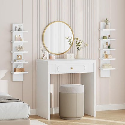 HOOBRO 5 Tier Wall Shelf Unit, 2 Pack Floating Shelves Wall Mounted, Wall Mount Vertical Shelving, Floating Storage Rack, Organizer Tall Tower Design for Livingroom, Bedroom, Kitchen, White WT18BJP201