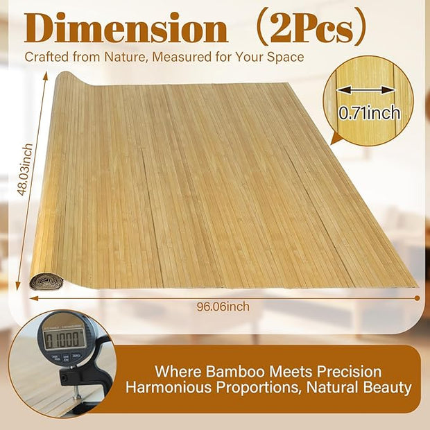 Natural Bamboo Wall Panel for Interior Wall Decor, Pole Wrap Wainscoting Wall Cladding Panel for Kitchen Island, Bedroom, Living Room, Office, Light-Carbonized (48" x 96"-2 pcs)