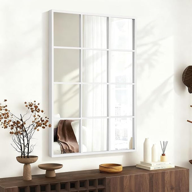 White Rectangle Mirror, Metal Framed Wall Mounted Mirror Modern Window Hanging Mirrors for Bedroom Living Room Fireplace 18x26 Inch Decor