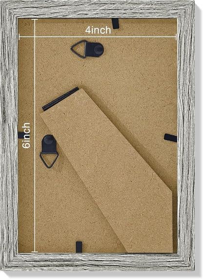 Vittanly 4x6 Picture Frames Set of 9, Shatter Resistant Plexiglass, Display 3.5x5 Pictures with Mat or 4x6 without Mat, Photo Frames for Wall or Tabletop, Engineered Wood, Grey