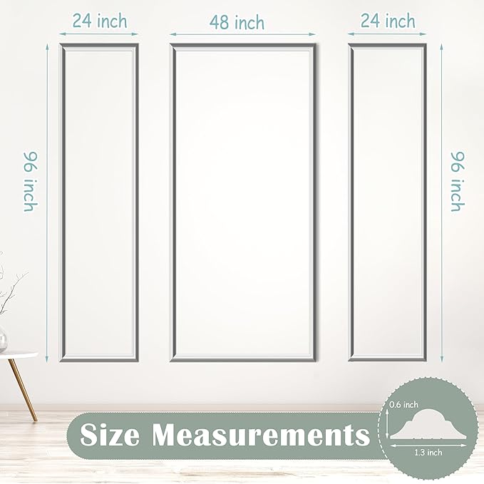 Sunnyglade 3 Frame Pre-Cut Wall Molding kit, Ready to Assemble Wainscoting Panels for Interior Wall Décor, Bedroom Living Room Office Accent Wall - Easy Installation with Glue (3)