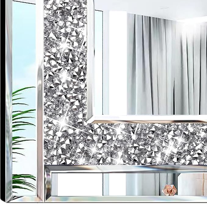 Meetart Crystal Crush Diamond Silver Mirror 11'' x 15''2 PCS, Frameless Stylish Gorgeous Diamond Decor Glam Glass Mirror. for Bedroom Bathroom Hanging Mirror Home for Wall Decor.