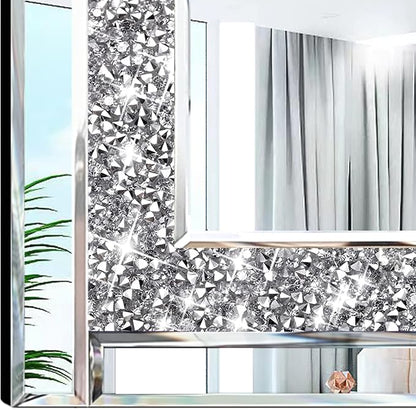 Meetart Crystal Crush Diamond Silver Mirror 12'' x 12'' 2PCS,Frameless Stylish Gorgeous Diamond Decor Glam Glass Mirror. for Bedroom Bathroom Hanging Mirror Home for Wall Decor.