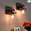 Farmhouse Wall Sconces 2-Pack, Wired Sconces Wall Lighting with Glass Shade, Decor Set of Two for Bedroom Bathroom Livingroom, Square-Wired