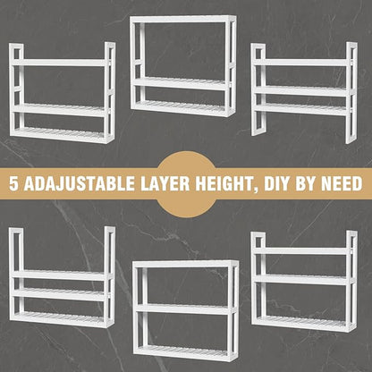 Domax Bathroom Shelves Over Toilet Storage - 3 Tier Wall Mounted Bamboo Bathroom Shelf Organizer Multifunctional Adjustable Layer Free Standing Utility Shelves for Bathroom Living Room Kitchen, White