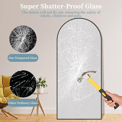 Full Length Mirror with Stand, 71"x26" Arched Full Body Mirror, Large Stand Up Mirrors, Aluminum Frame Floor Standing Mirrors, Freestanding Hanging Leaning Mounted for Bedroom Living Room, Black